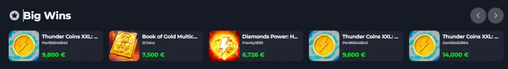 Tabla de líderes de grandes ganancias en vivo de FelixSpin mostrando los pagos recientes de los jugadores.